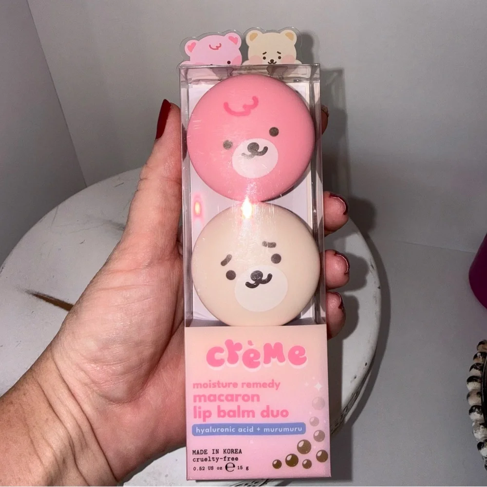 NEW The Crème Shop Boba Bears Moisturizing Macaron Korean Lip Balm Pack Of TWO